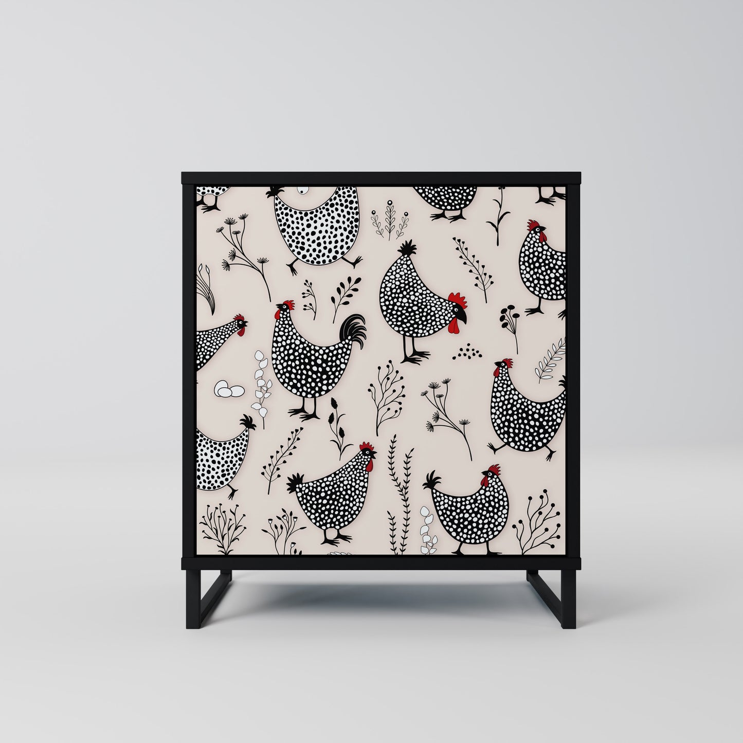 Credenza HAPPY HENS a 1 anta con finitura nera