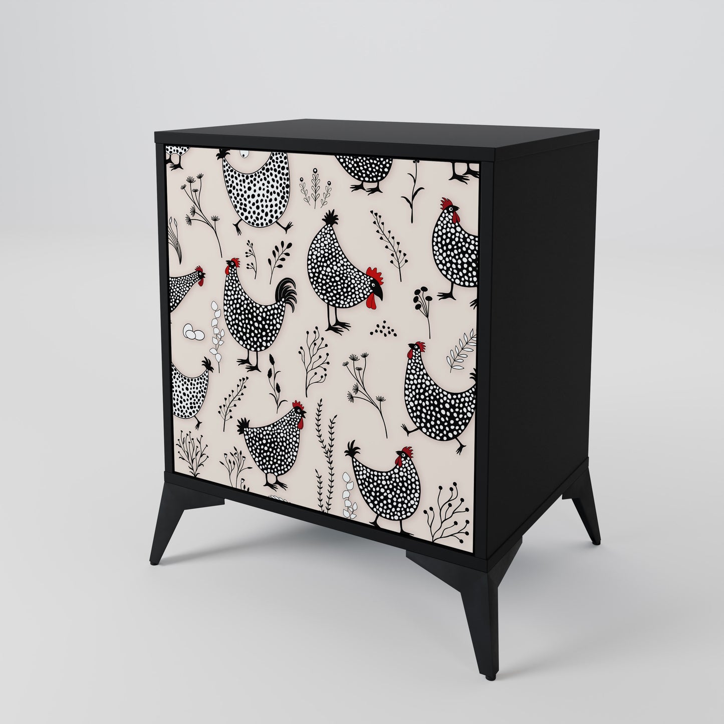 Credenza HAPPY HENS a 1 anta con finitura nera