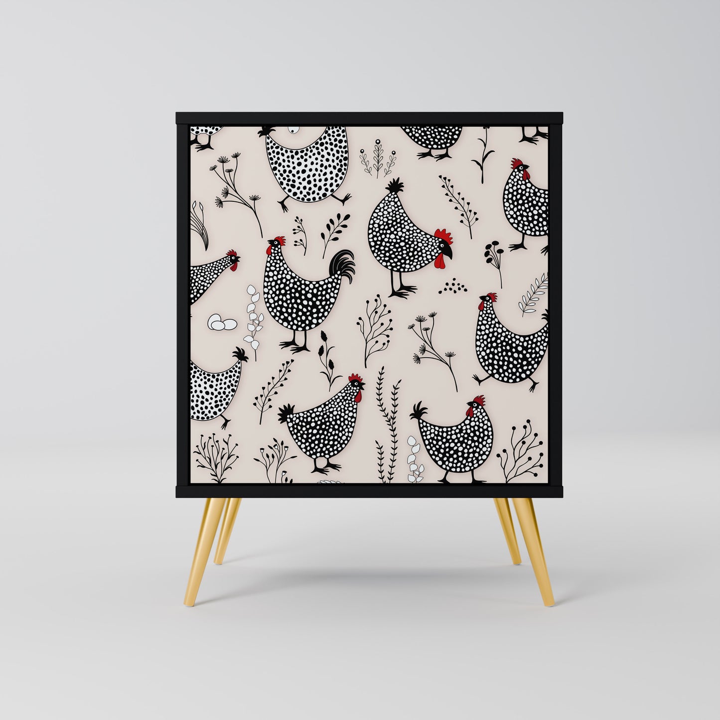 Credenza HAPPY HENS a 1 anta con finitura nera