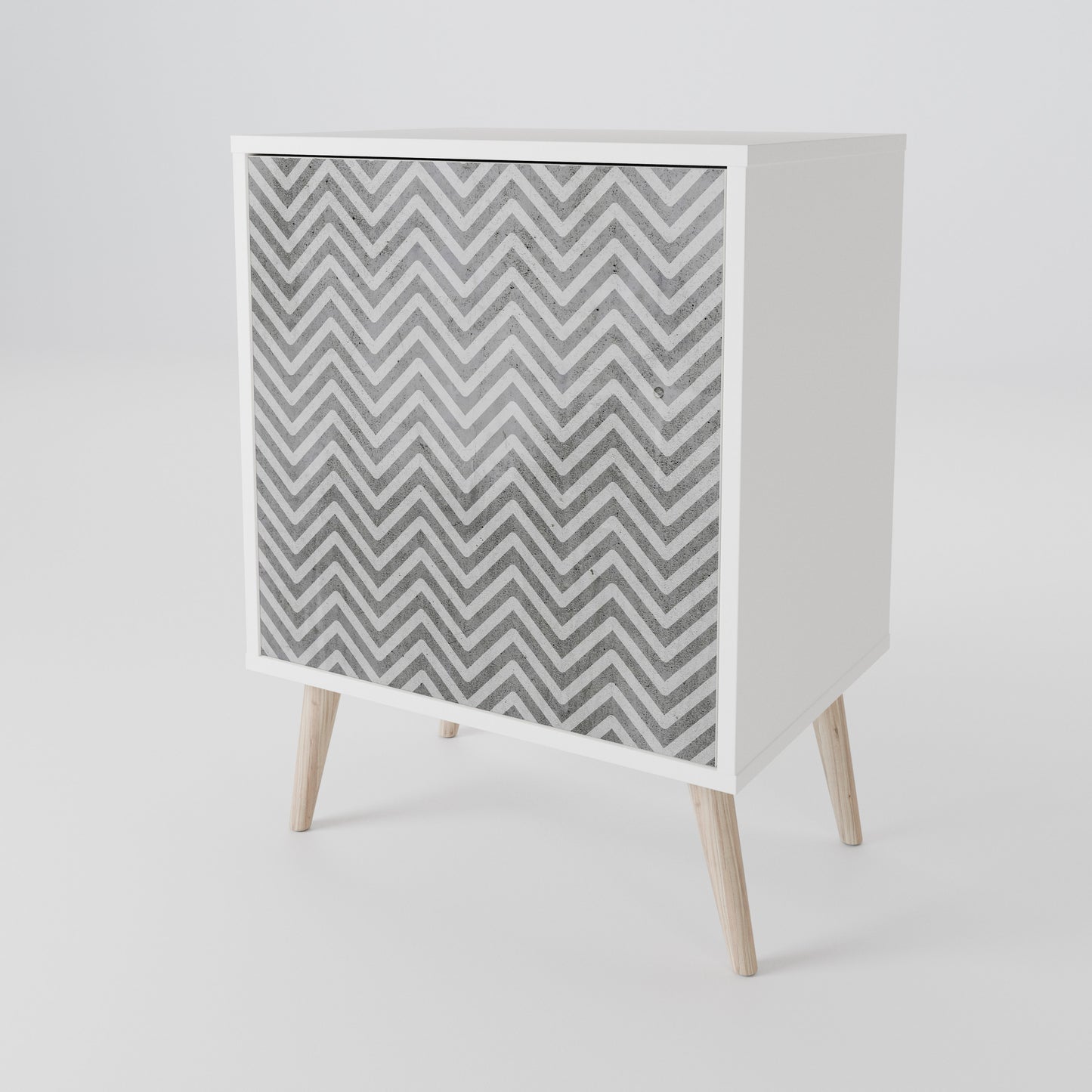 CONCRETE ZIG ZAG 1-Door Sideboard in White Finish