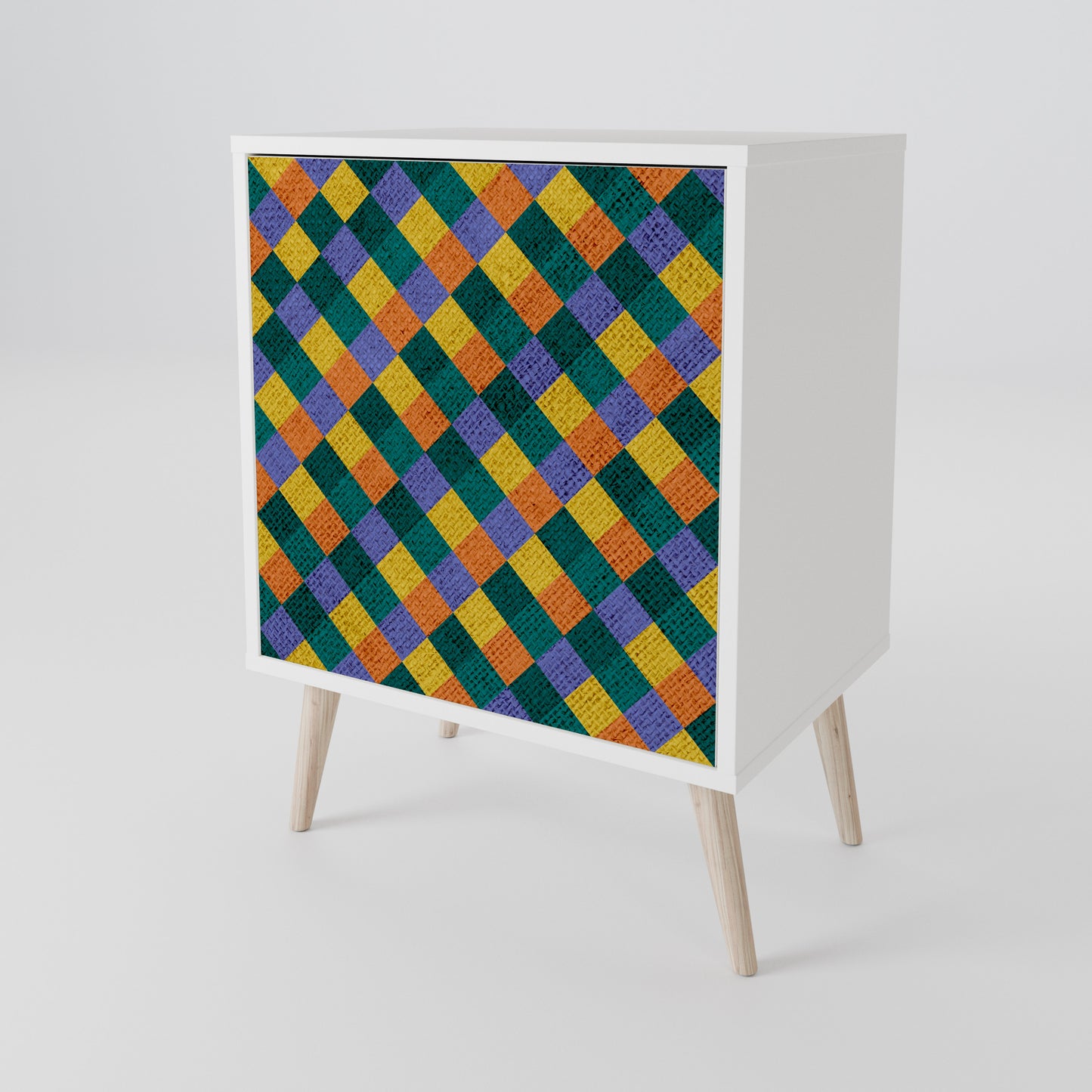 PAINTED SQUARES MIX Madia a 1 Anta in Finitura Bianca