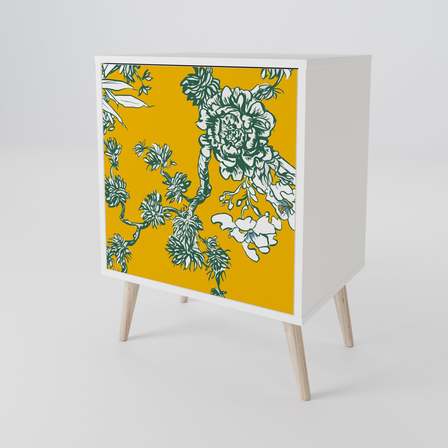 YELLOW CHINOISERIE 1-Door Sideboard in White Finish