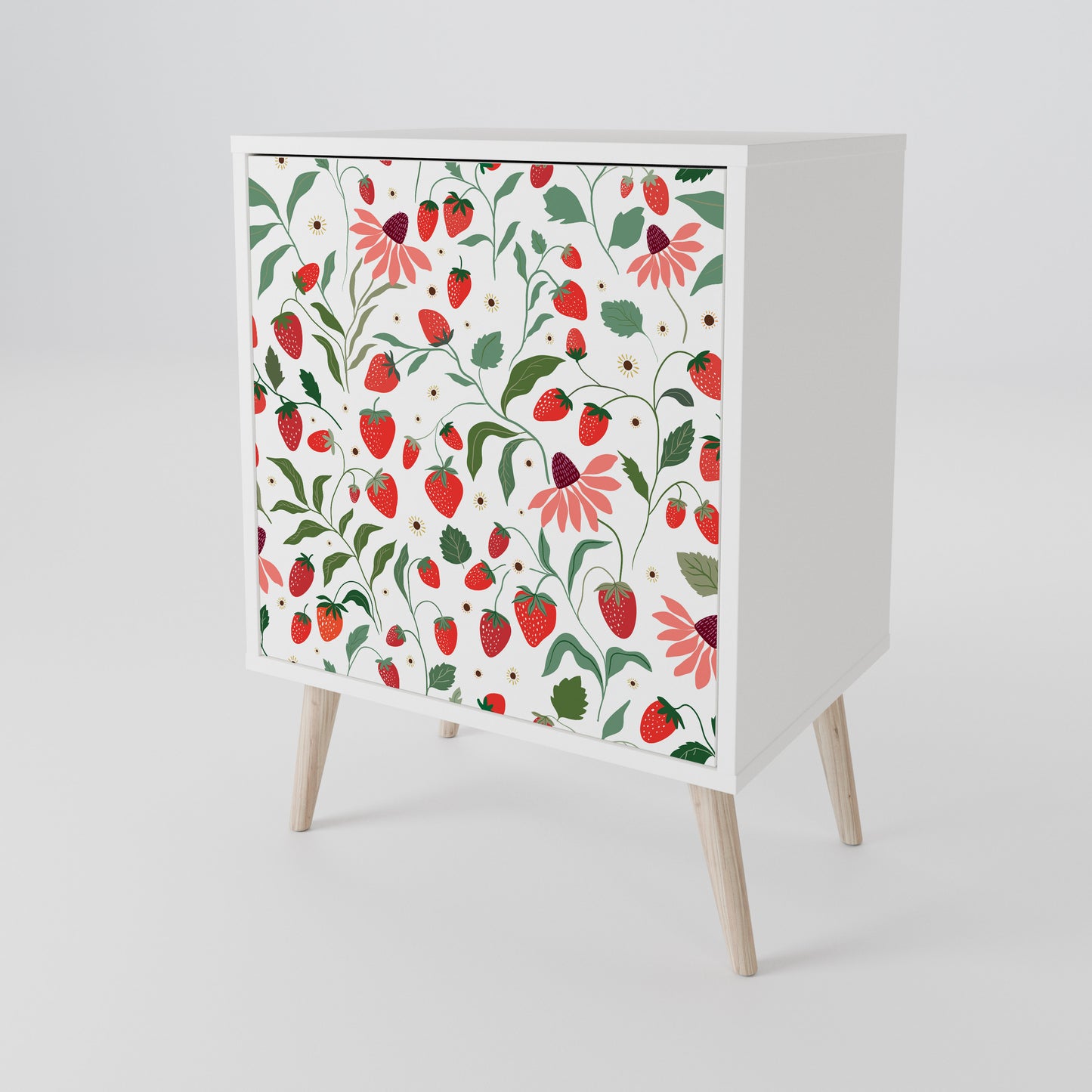 FLOWERS AND STRAWBERRIES 1-Door Sideboard in White Finish