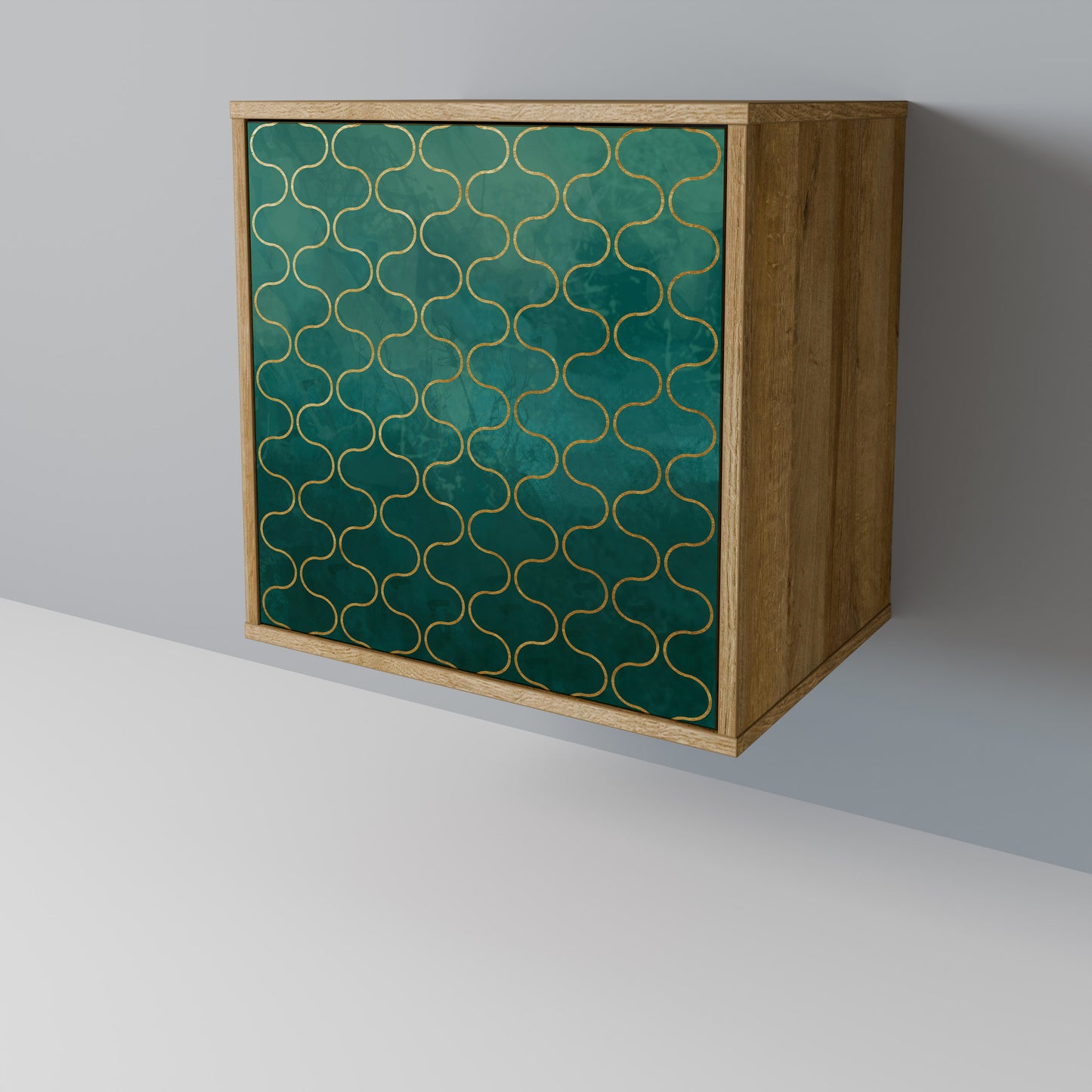 TESSELATED GREENERY 1-Door Sideboard in Oak Effect