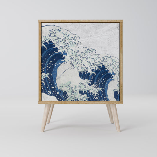 Credenza a 1 anta THE GREAT WAVE AT KANAGAWA in effetto rovere
