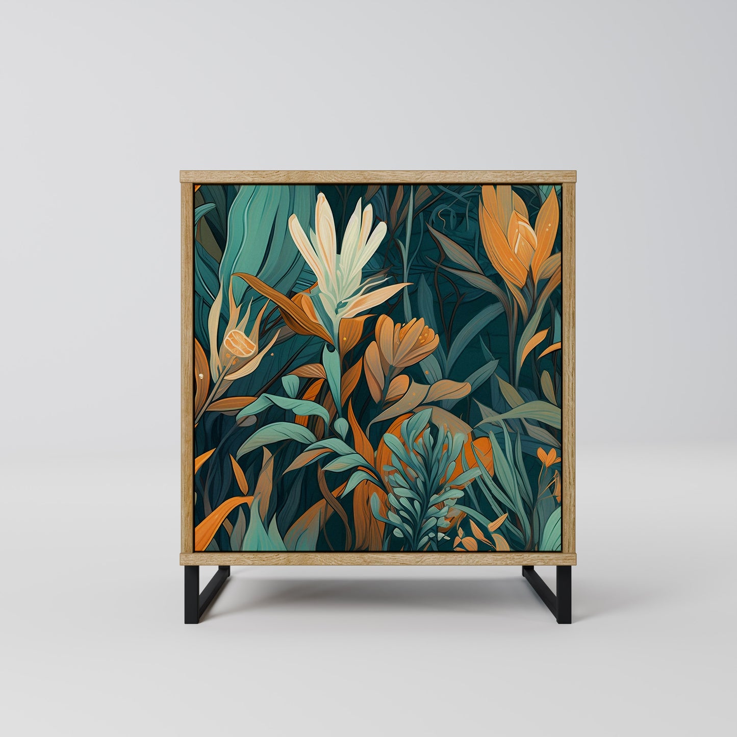 FLORAL SERENITY 1-Door Sideboard in Oak Effect