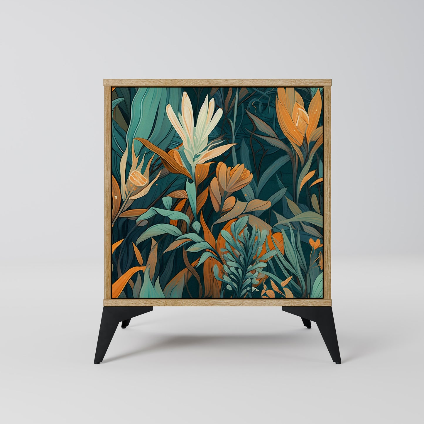 FLORAL SERENITY 1-Door Sideboard in Oak Effect