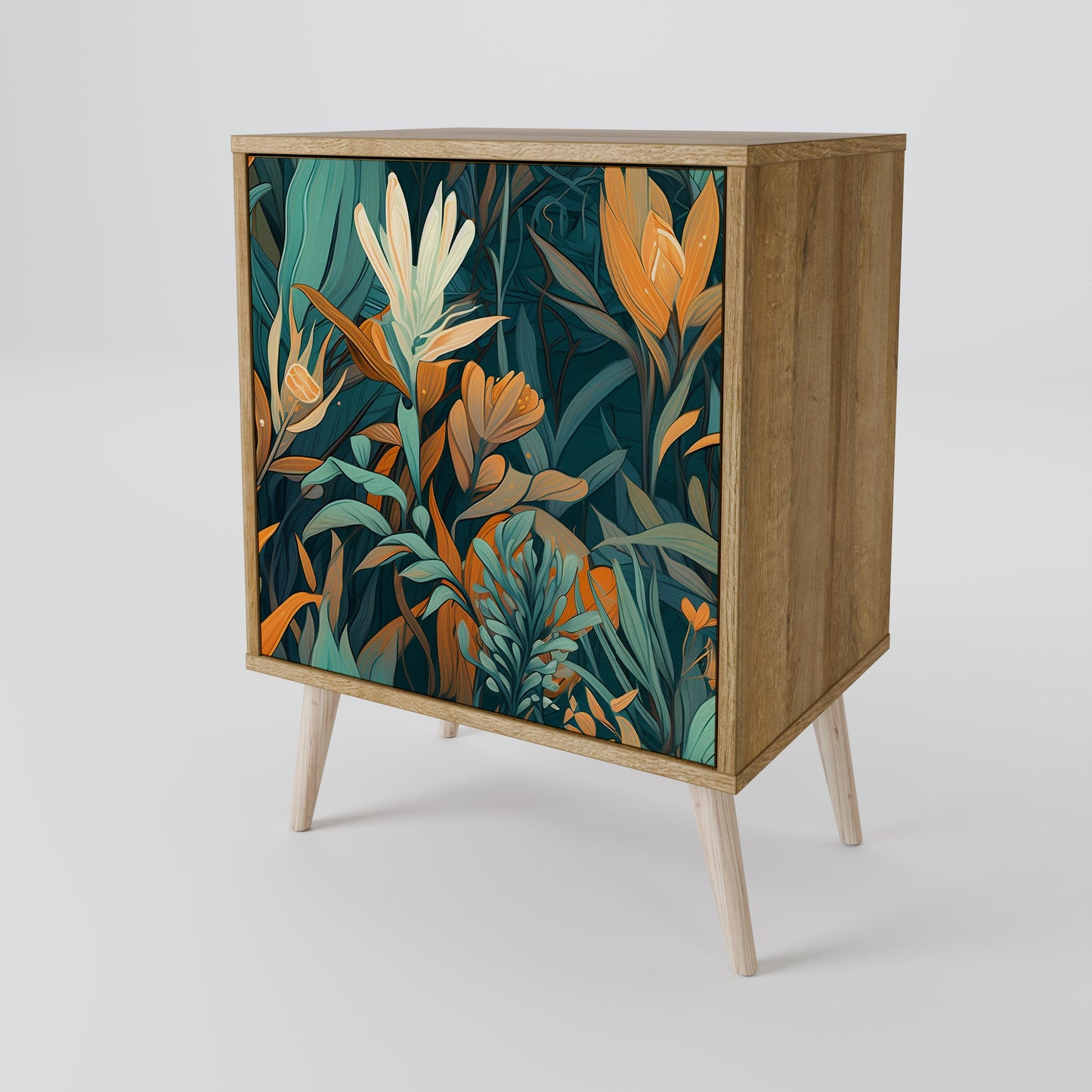 FLORAL SERENITY 1-Door Sideboard in Oak Effect