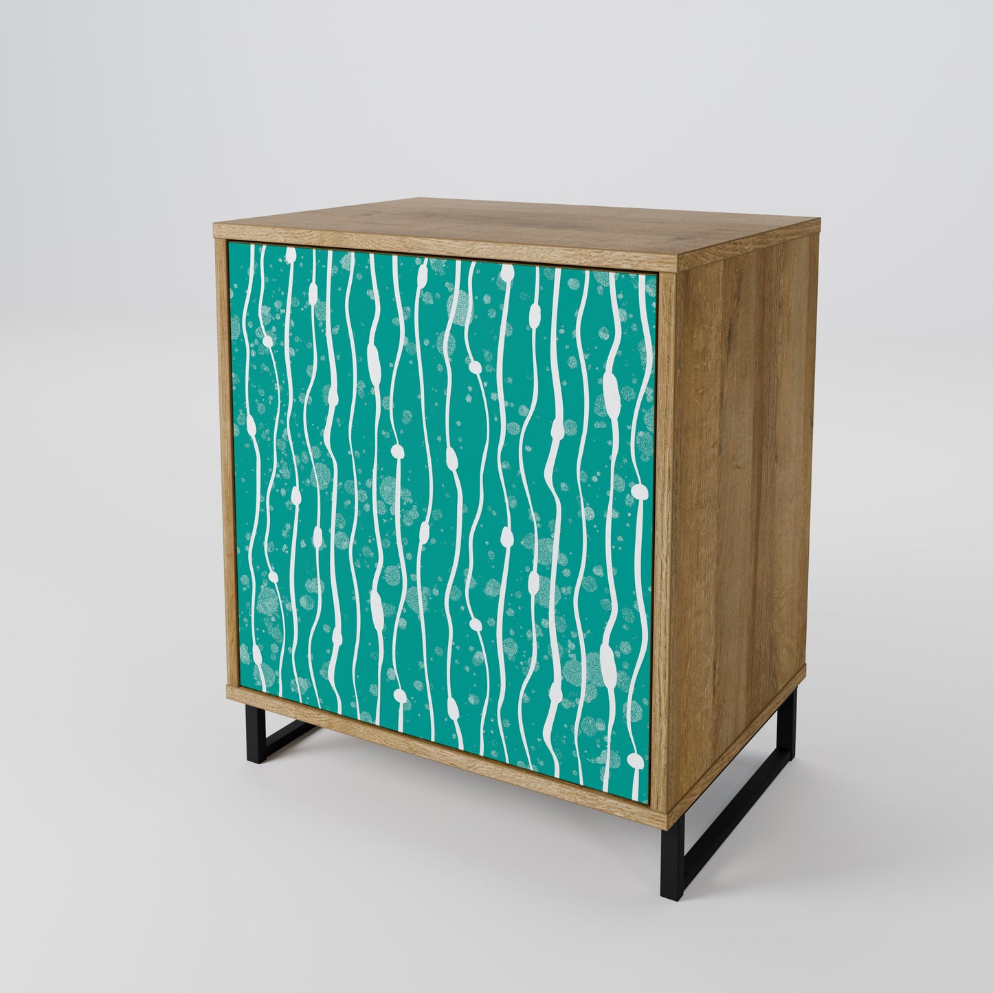 TURQUOISE RAIN 1-Door Sideboard in Oak Effect