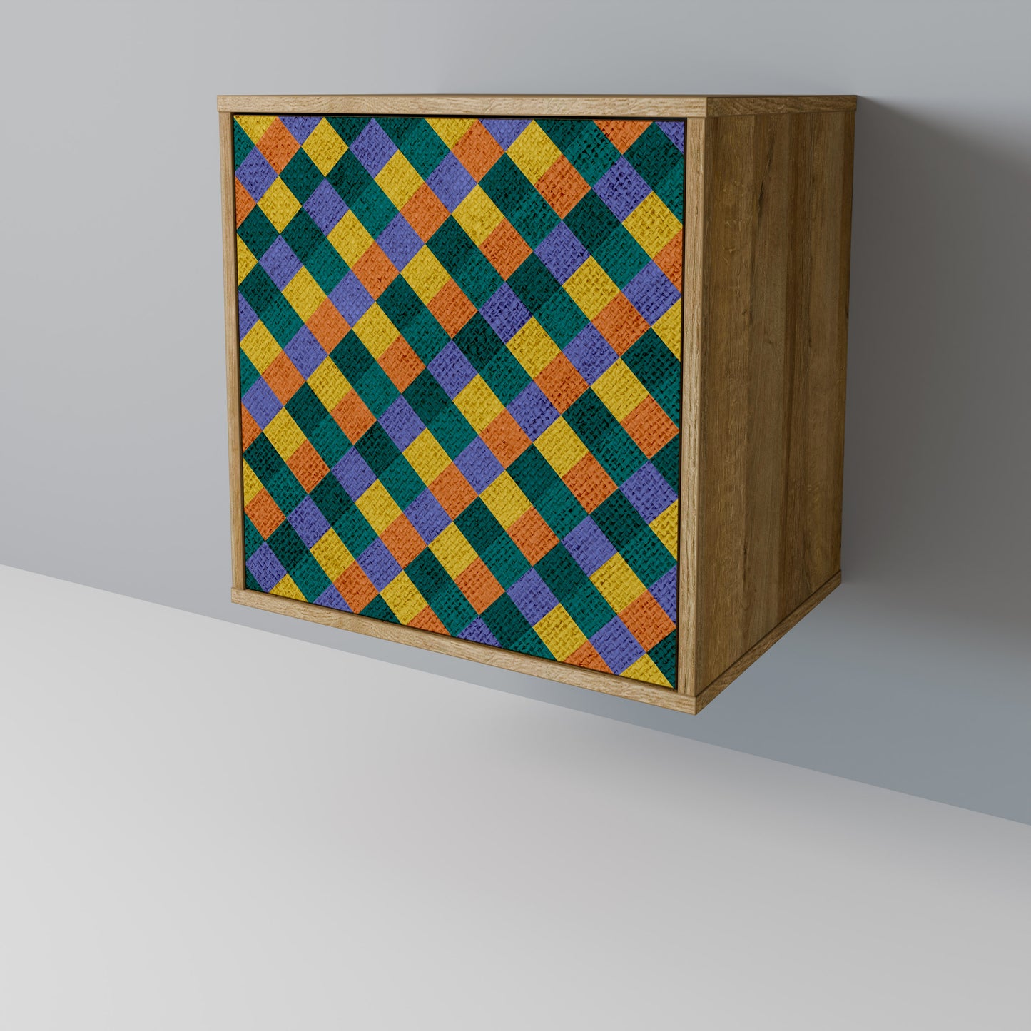 PAINTED SQUARES MIX 1-Door Sideboard in Oak Effect