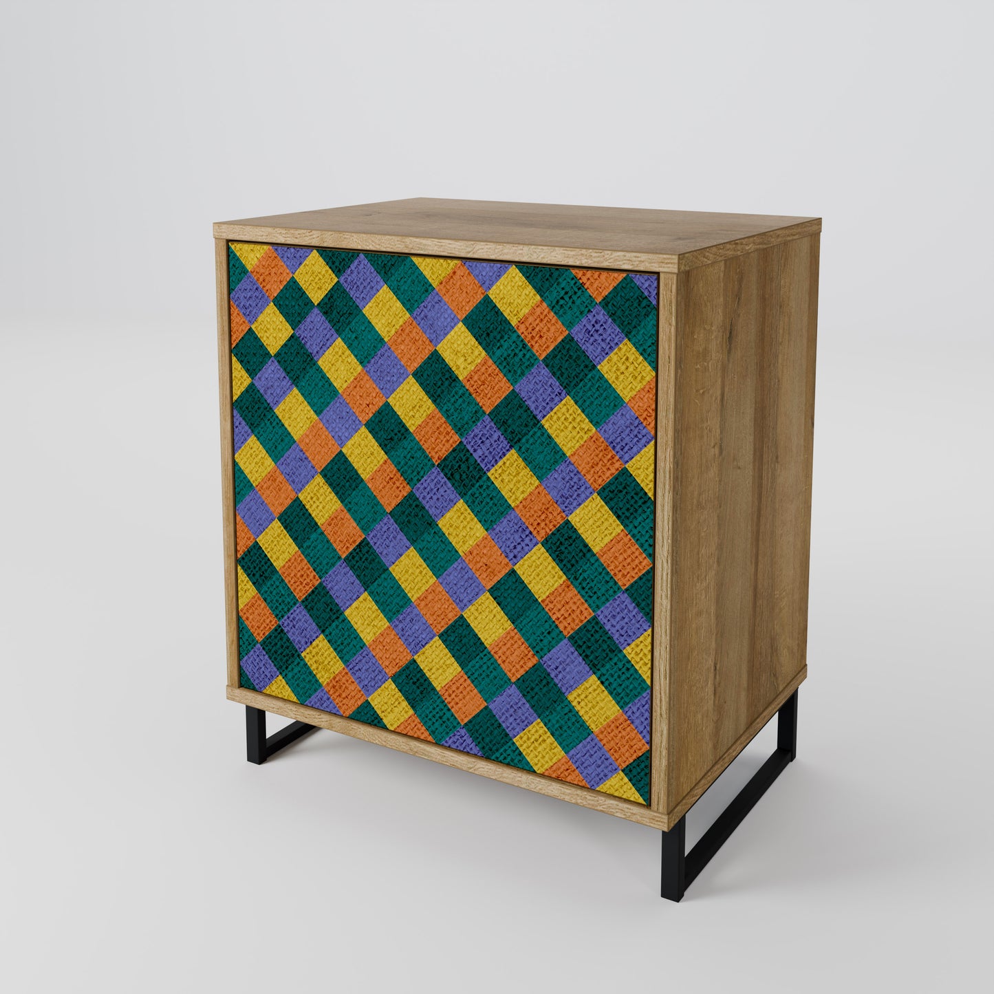 PAINTED SQUARES MIX 1-Door Sideboard in Oak Effect