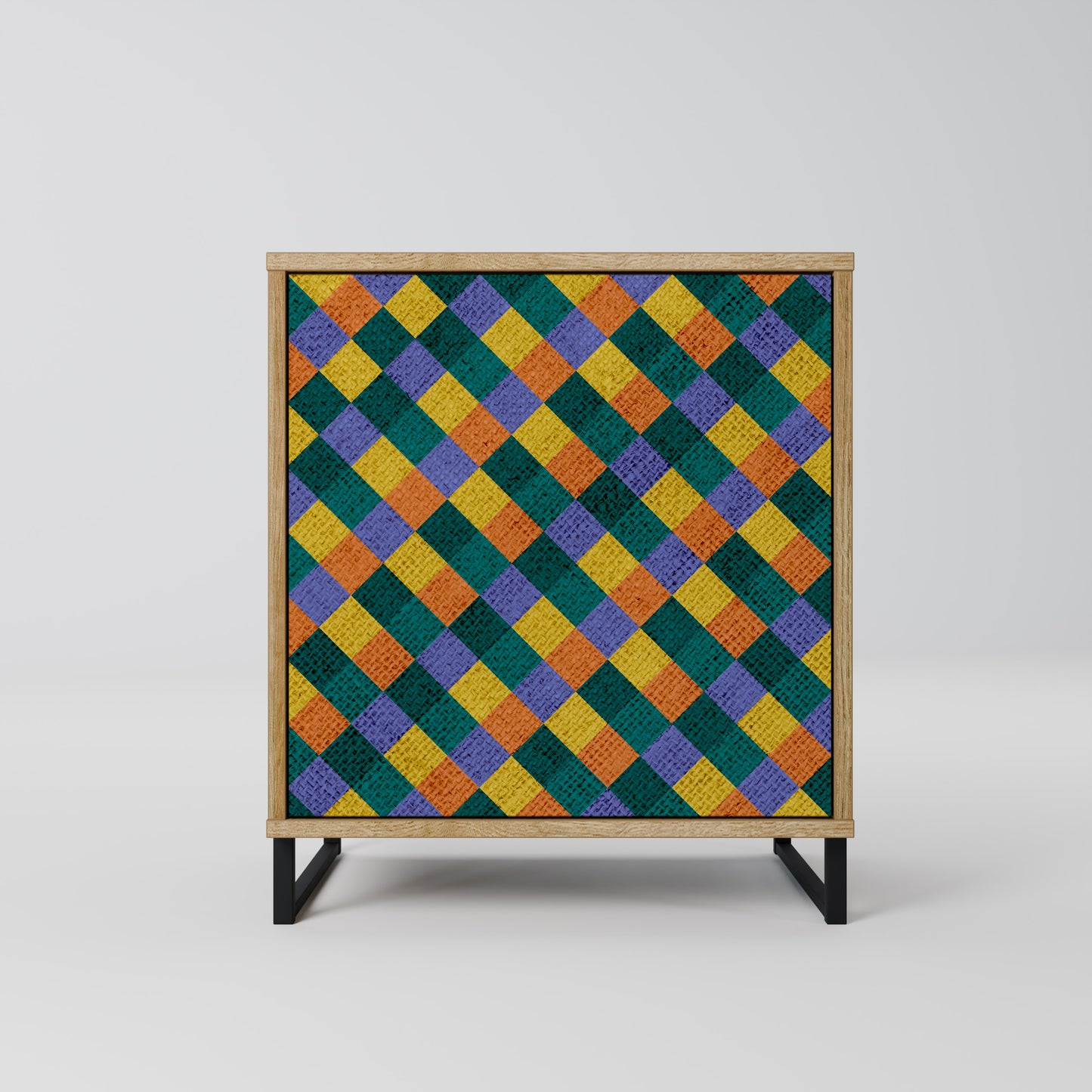 PAINTED SQUARES MIX 1-Door Sideboard in Oak Effect