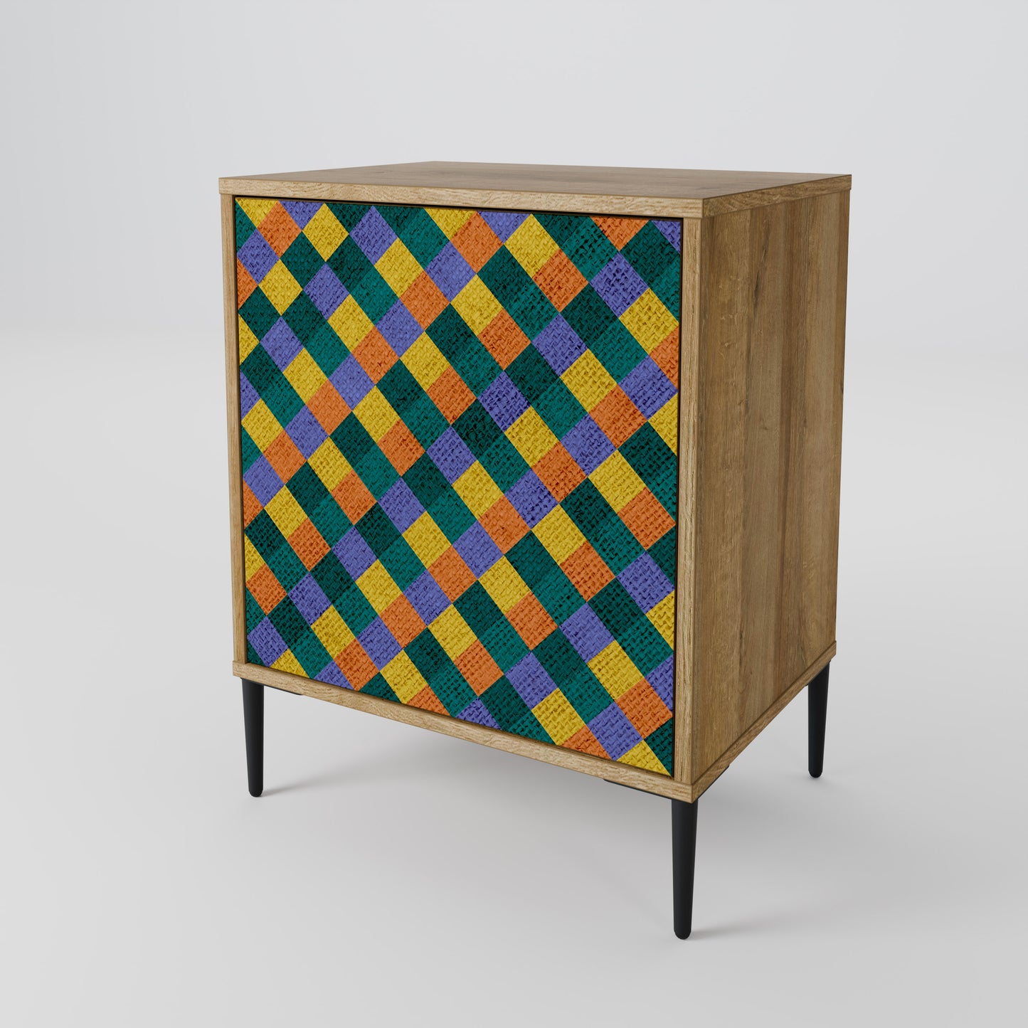 PAINTED SQUARES MIX 1-Door Sideboard in Oak Effect