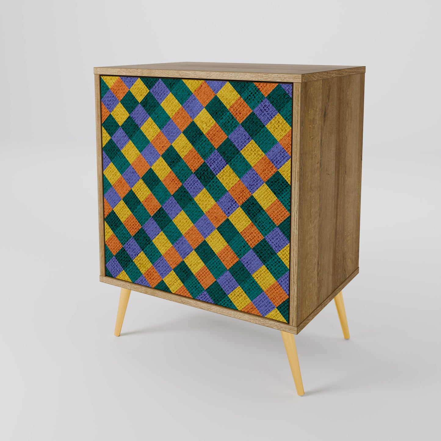 PAINTED SQUARES MIX 1-Door Sideboard in Oak Effect