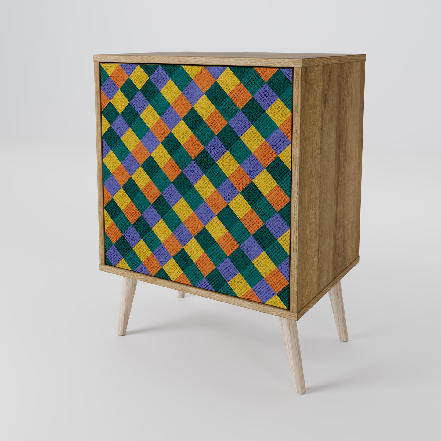 PAINTED SQUARES MIX 1-Door Sideboard in Oak Effect