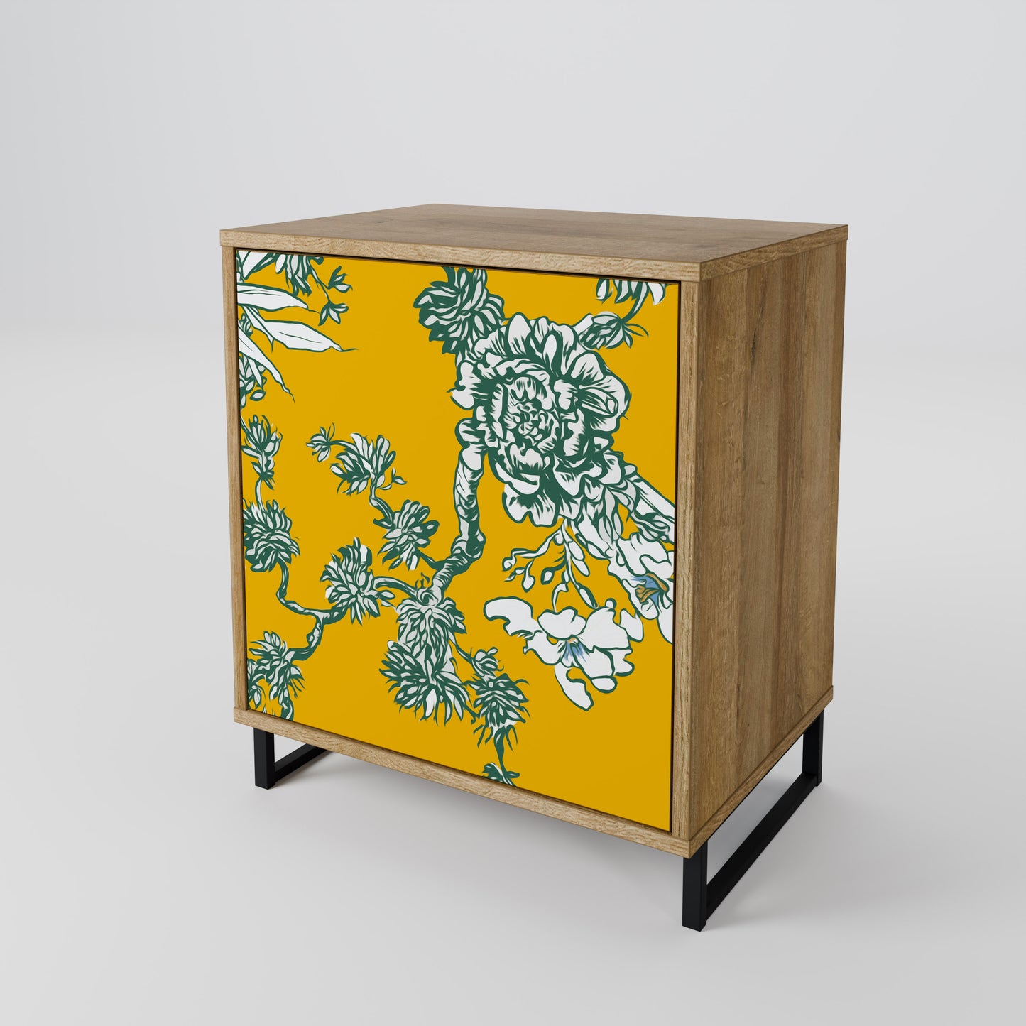 YELLOW CHINOISERIE 1-Door Sideboard in Oak Effect