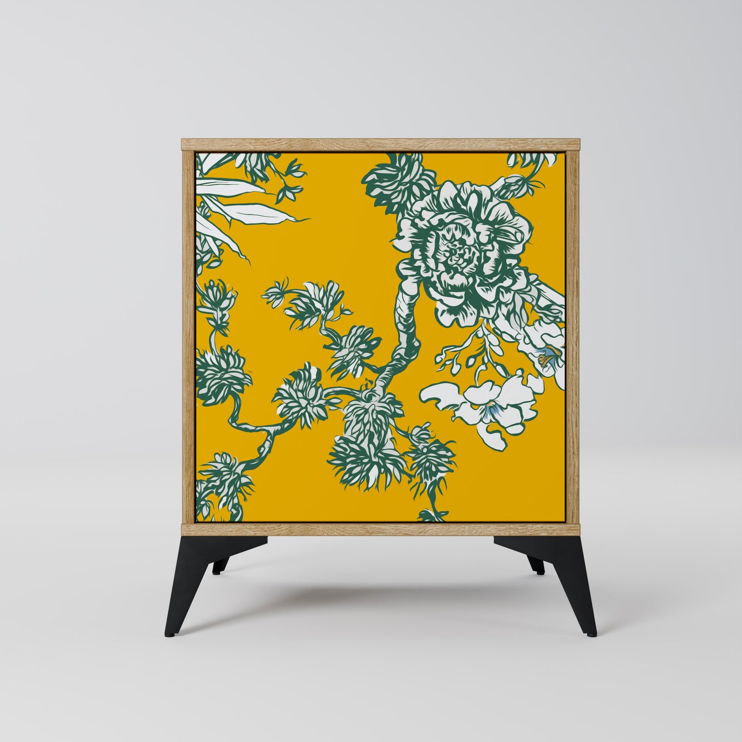 YELLOW CHINOISERIE 1-Door Sideboard in Oak Effect