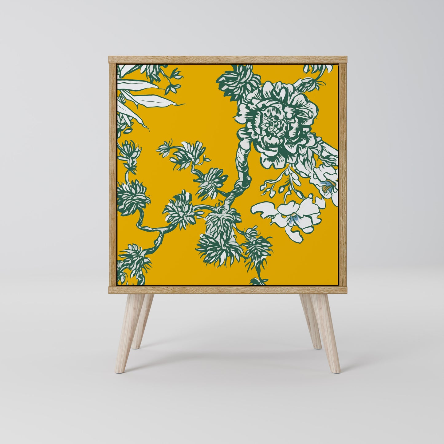 YELLOW CHINOISERIE 1-Door Sideboard in Oak Effect