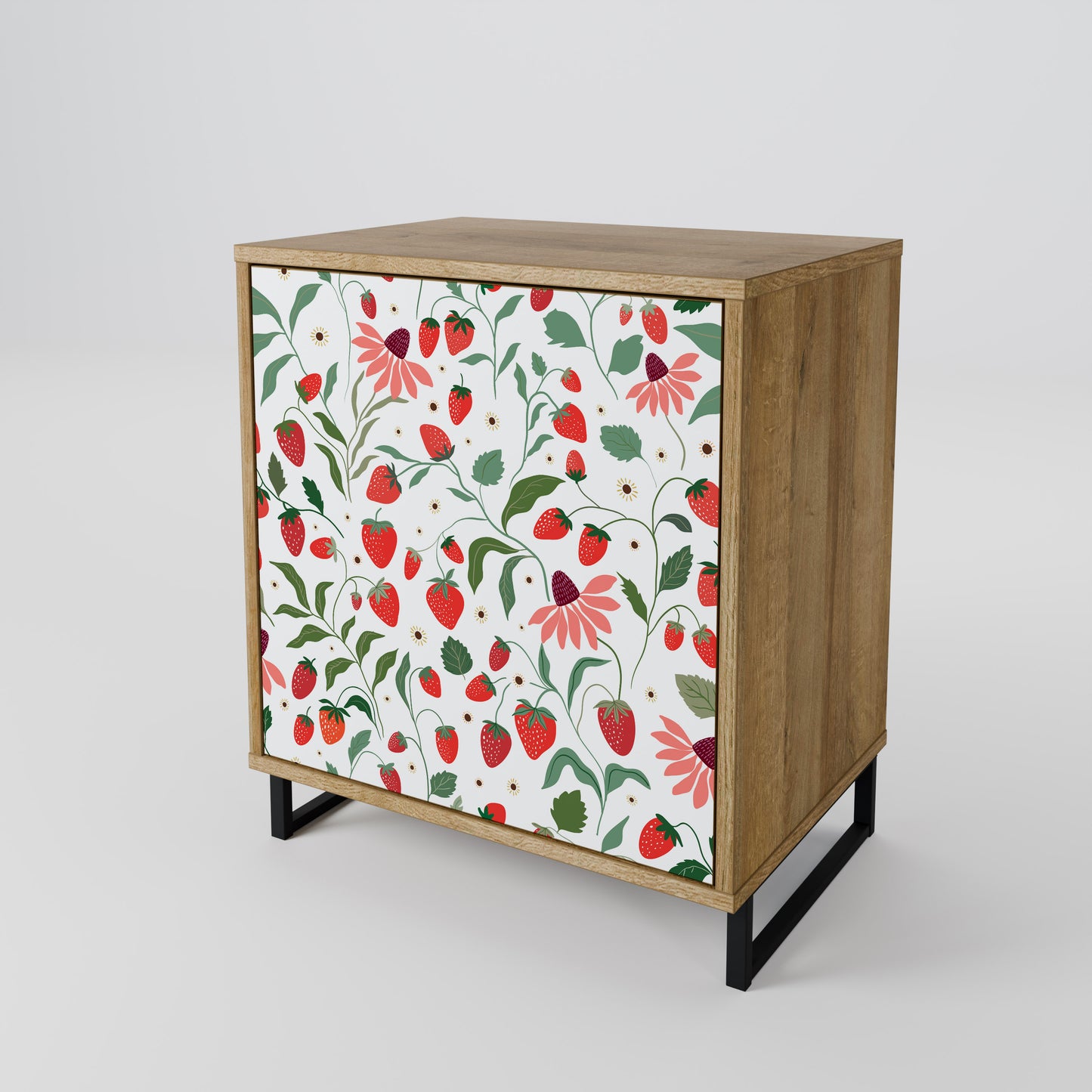 FLOWERS AND STRAWBERRIES 1-Door Sideboard in Oak Effect