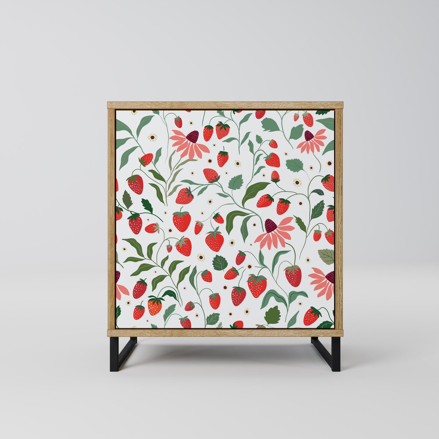 FLOWERS AND STRAWBERRIES 1-Door Sideboard in Oak Effect