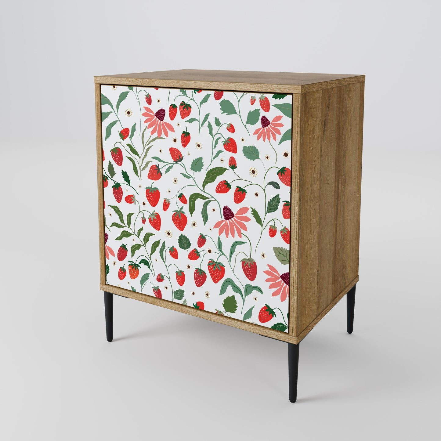 FLOWERS AND STRAWBERRIES 1-Door Sideboard in Oak Effect