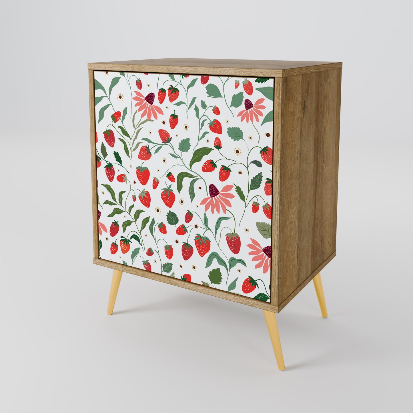 FLOWERS AND STRAWBERRIES 1-Door Sideboard in Oak Effect