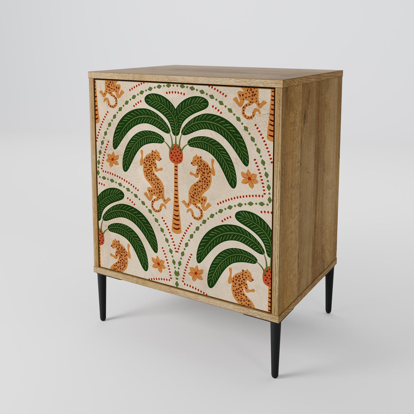 Credenza DANCING PREDATORS a 1 anta effetto rovere