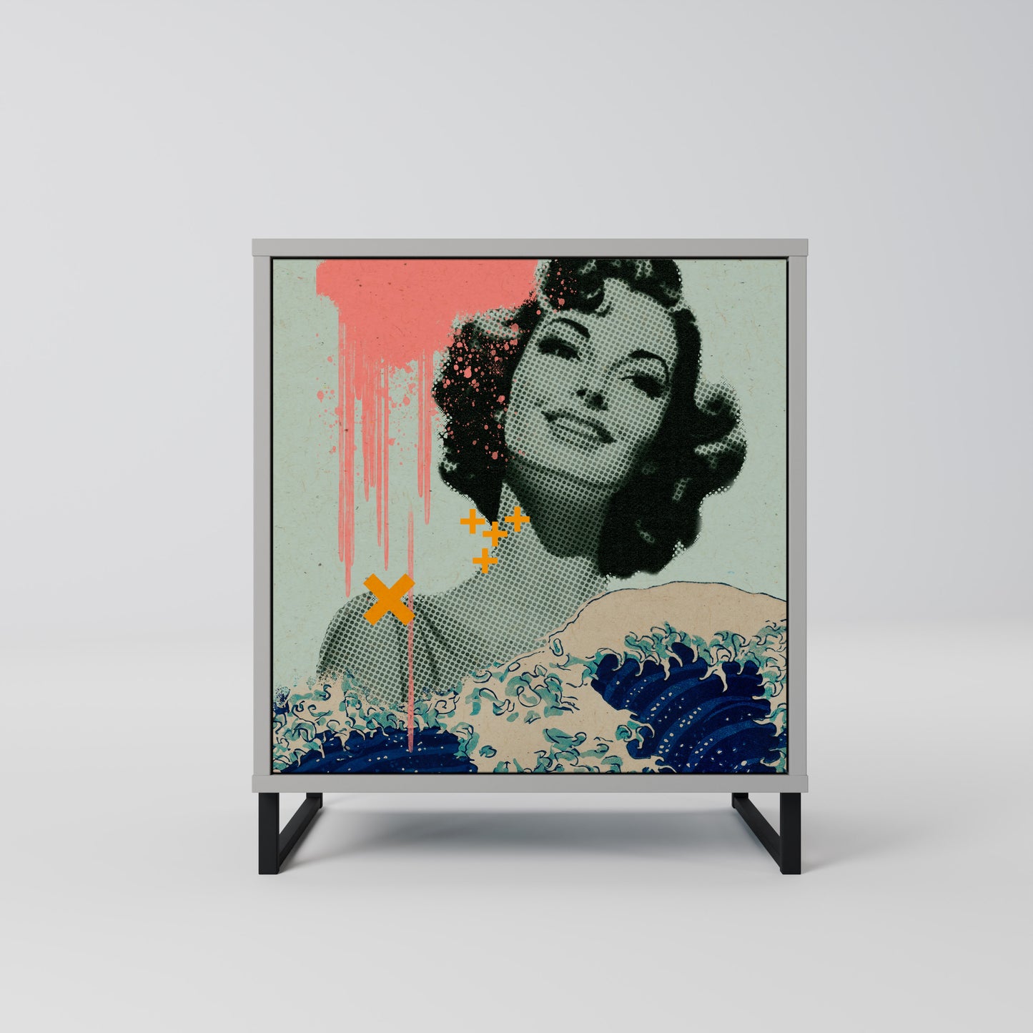 Credenza KANAGAWA BEAUTY a 1 anta con finitura grigia