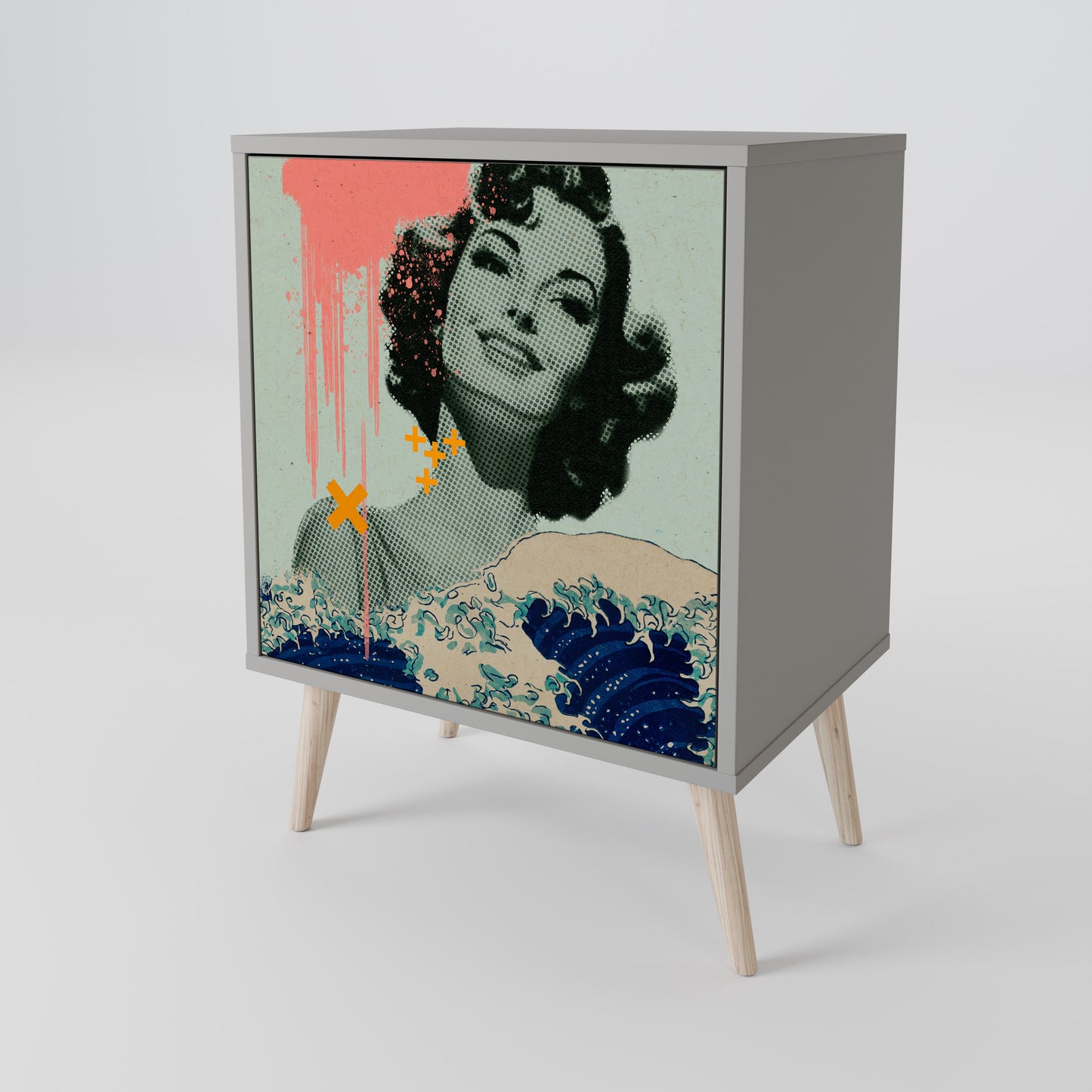 Credenza KANAGAWA BEAUTY a 1 anta con finitura grigia