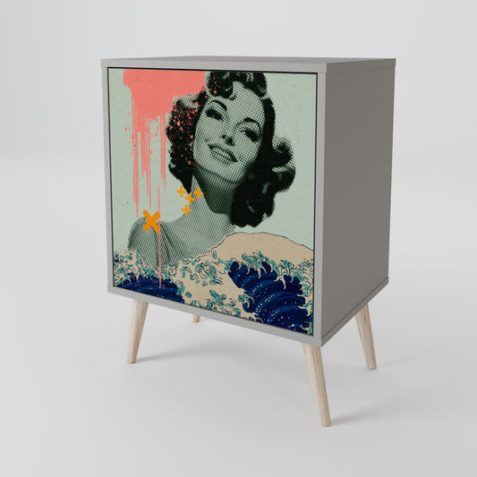 KANAGAWA BEAUTY 1-Door Sideboard in Grey Finish