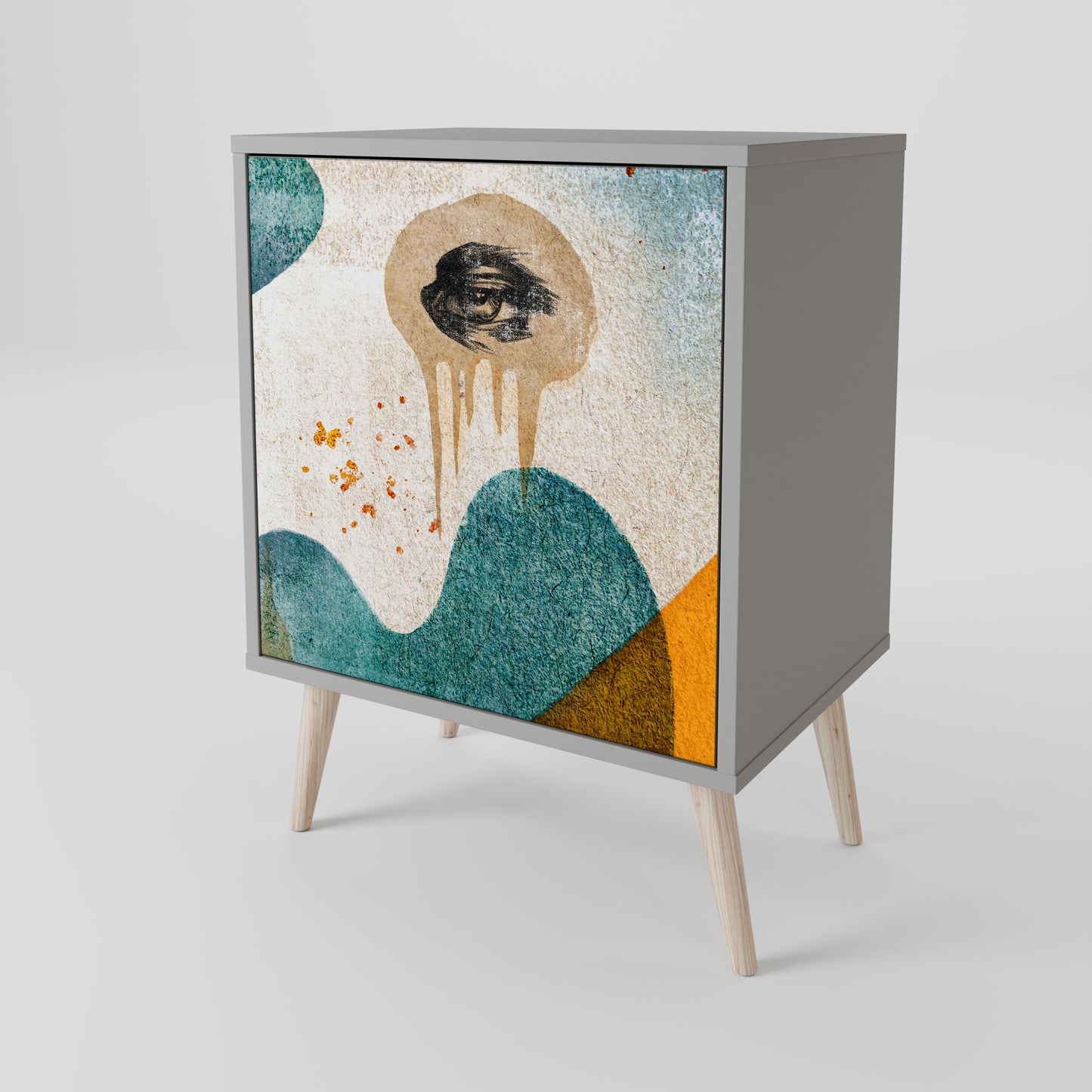 Credenza a 1 anta ABSTRACT FACES in finitura grigia