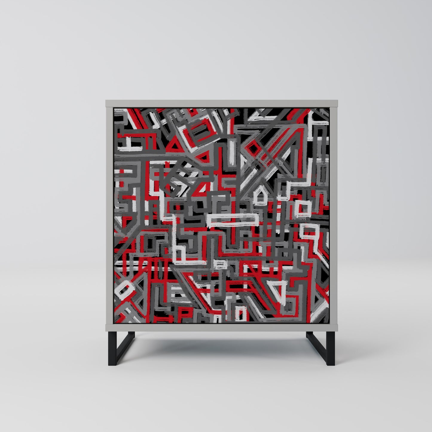 Credenza BROKEN LINES a 1 anta con finitura grigia