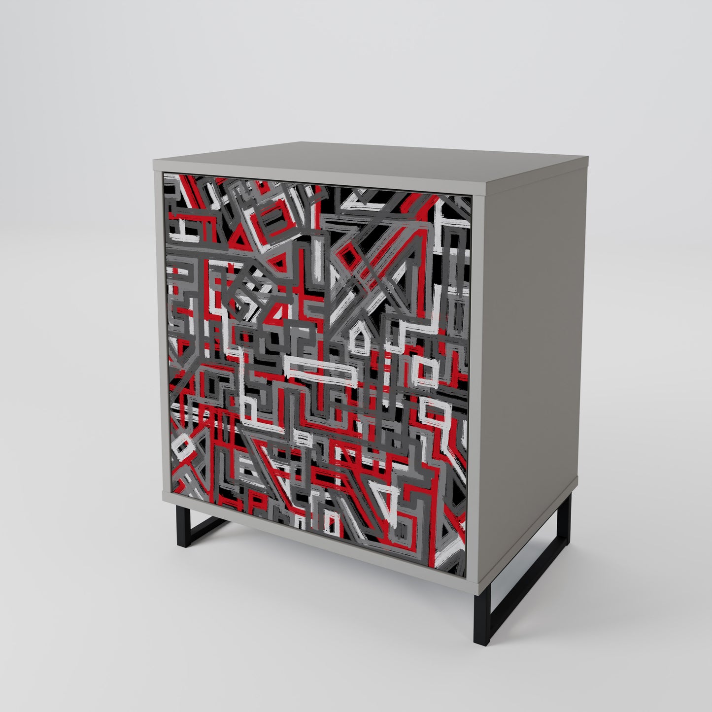 Credenza BROKEN LINES a 1 anta con finitura grigia