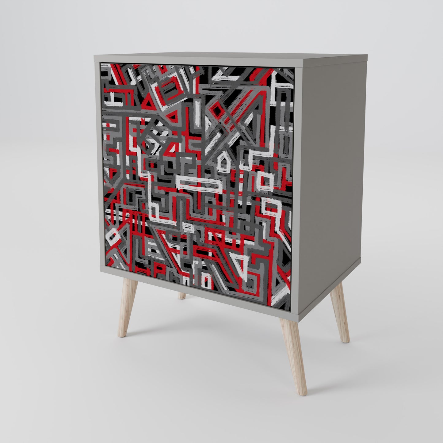 Credenza BROKEN LINES a 1 anta con finitura grigia
