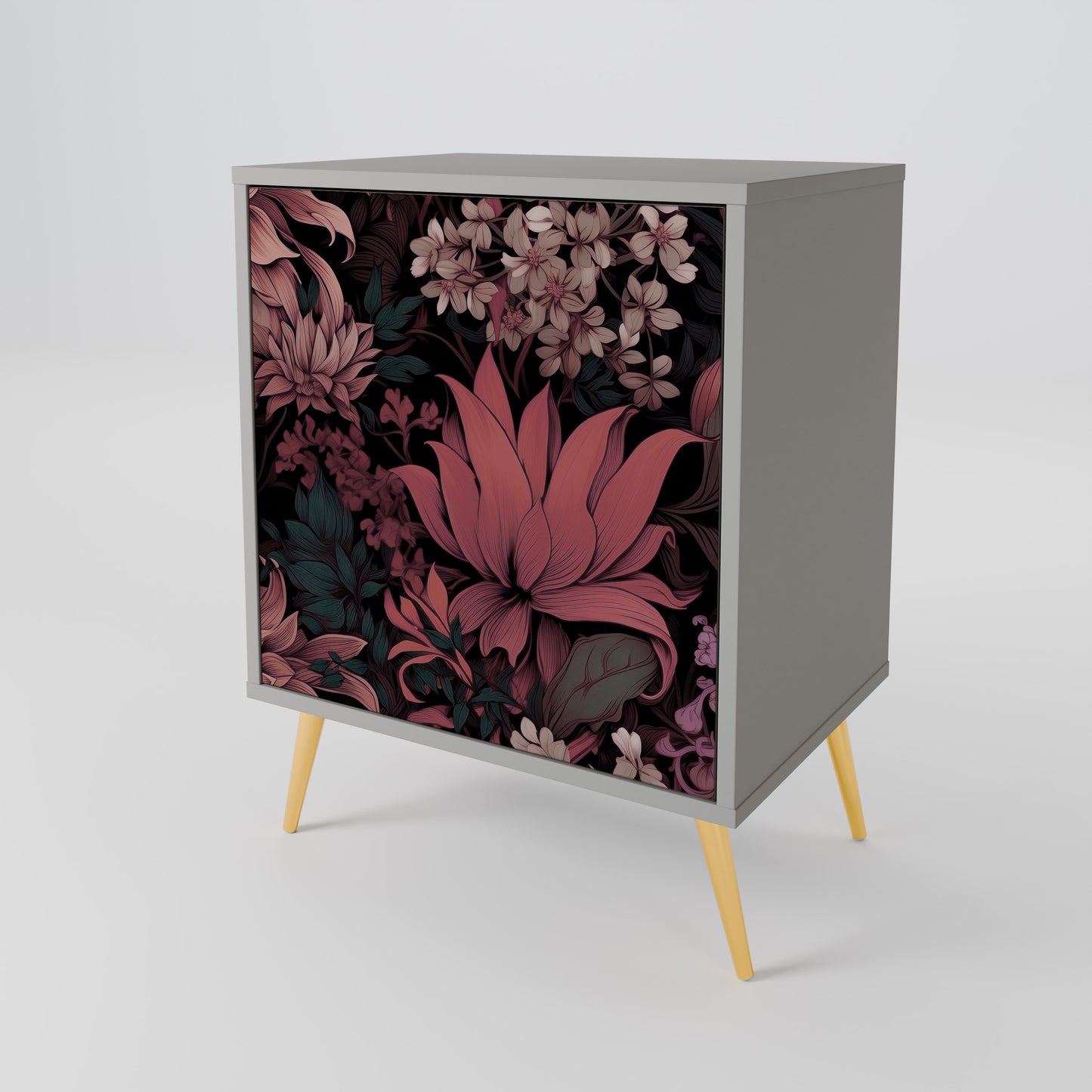 FLORAL WHISPER 1-Door Sideboard in Grey Finish