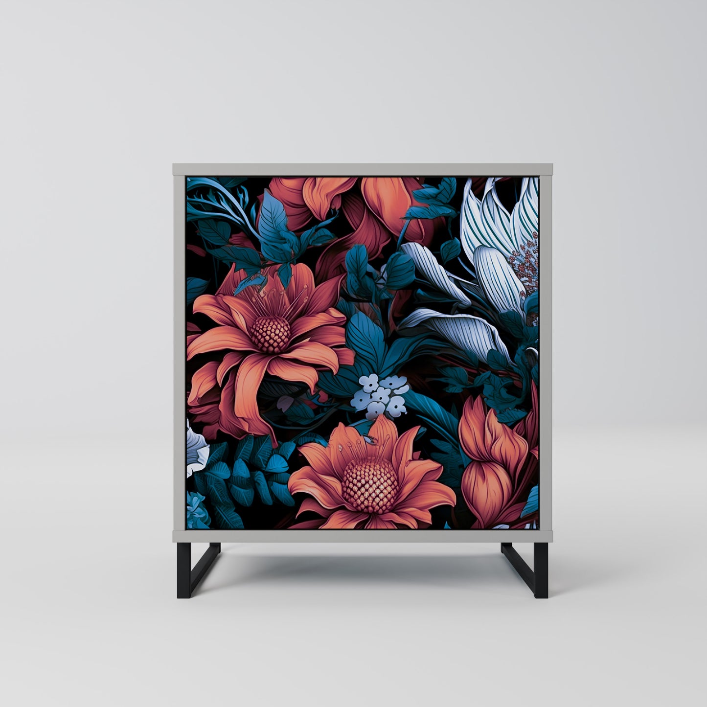 ETHEREAL BLOSSOMS 1-Door Sideboard in Grey Finish