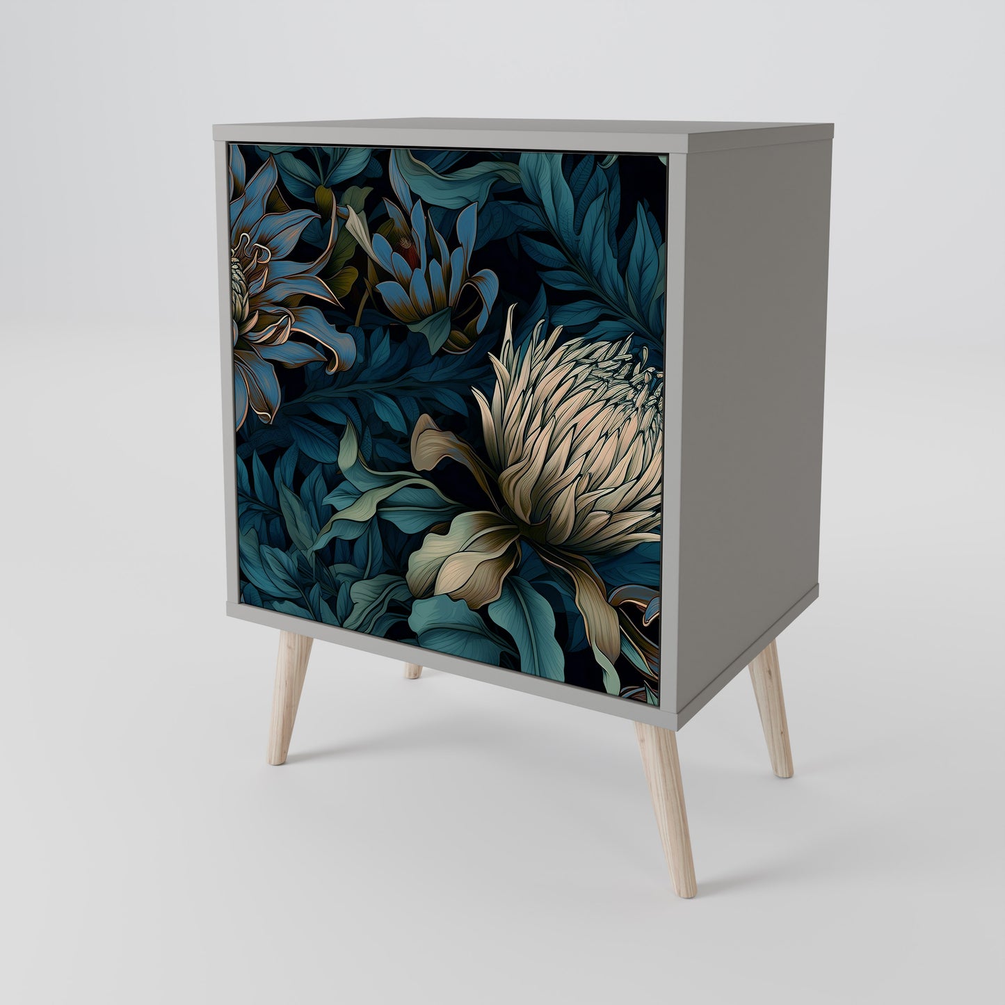 TWILIGHT BLOOM 1-Door Sideboard in Grey Finish