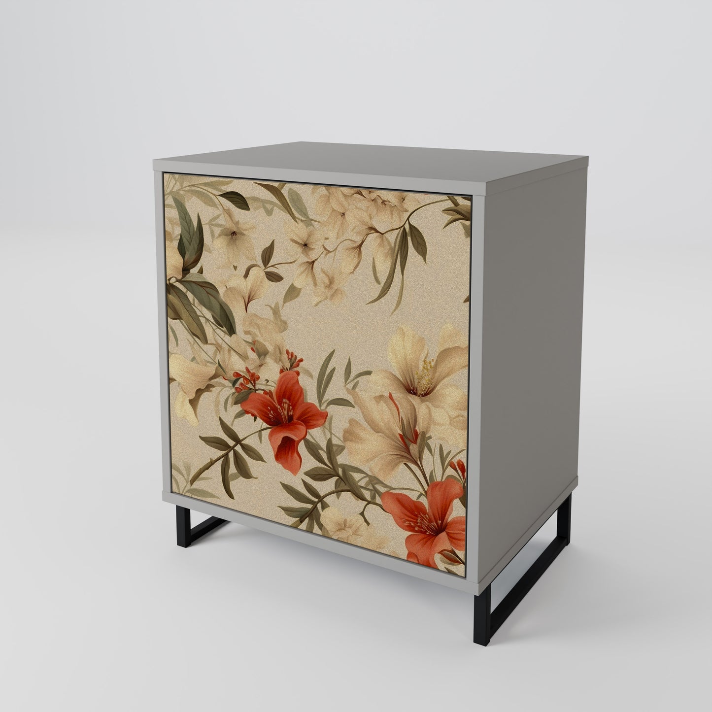 BLOOMING HARMONY 1-Door Sideboard in Grey Finish