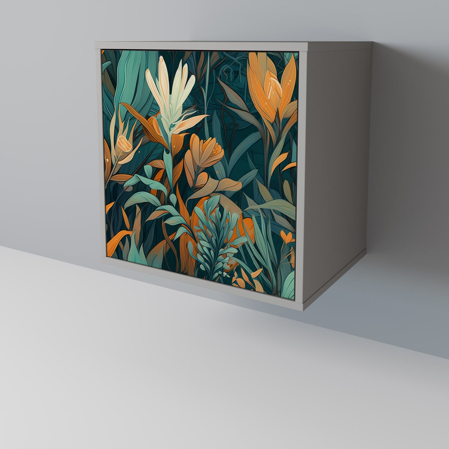 FLORAL SERENITY 1-Door Sideboard in Grey Finish