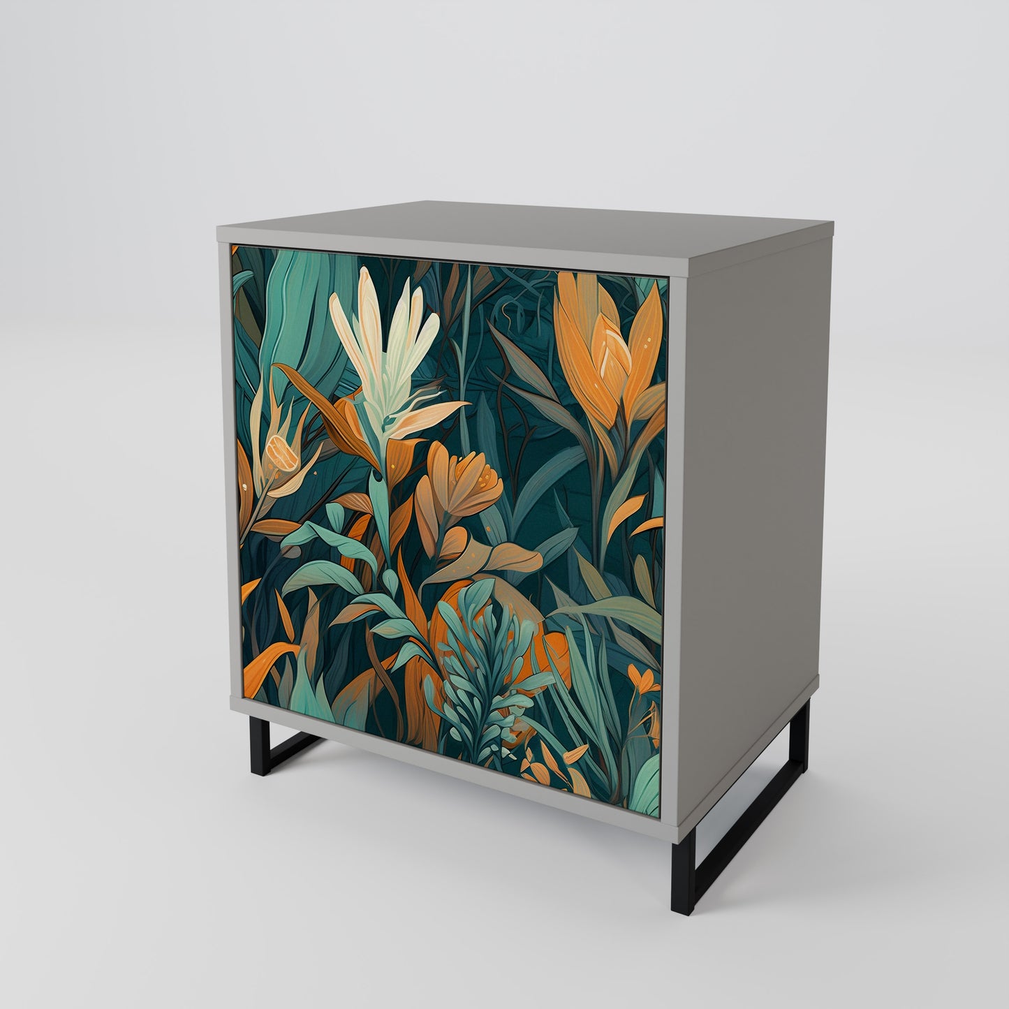 FLORAL SERENITY 1-Door Sideboard in Grey Finish