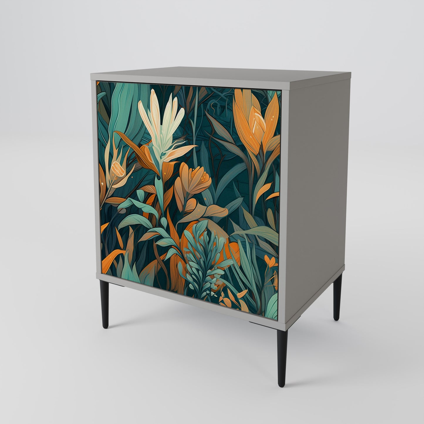 FLORAL SERENITY 1-Door Sideboard in Grey Finish