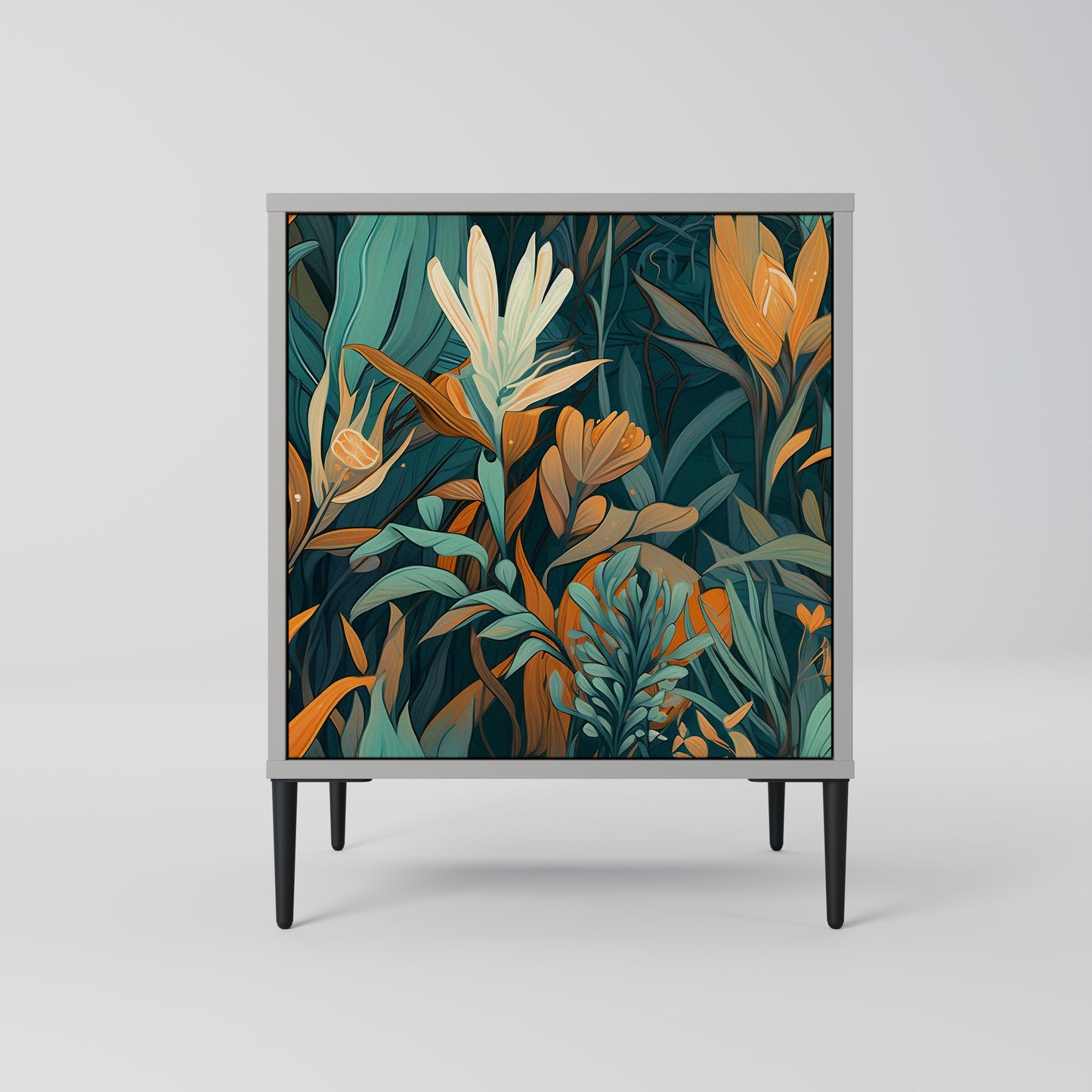 FLORAL SERENITY 1-Door Sideboard in Grey Finish