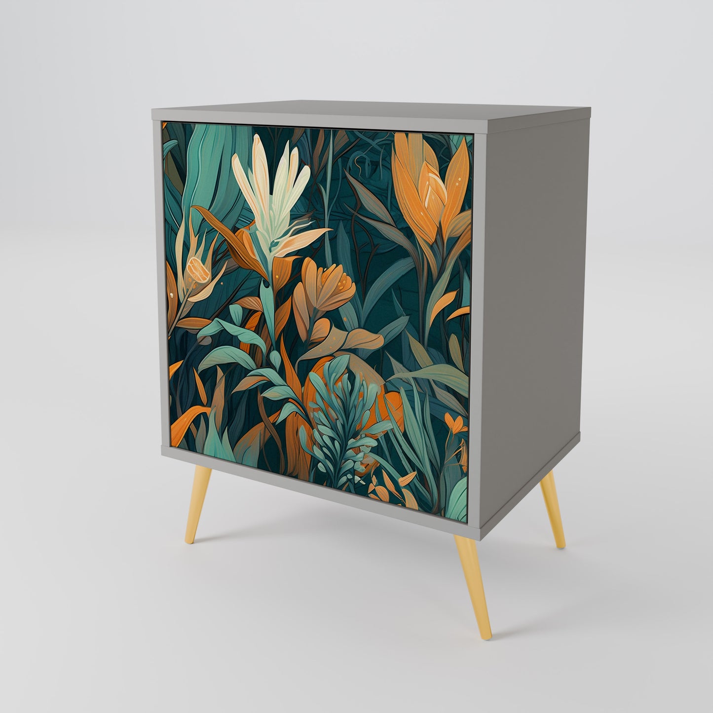 FLORAL SERENITY 1-Door Sideboard in Grey Finish