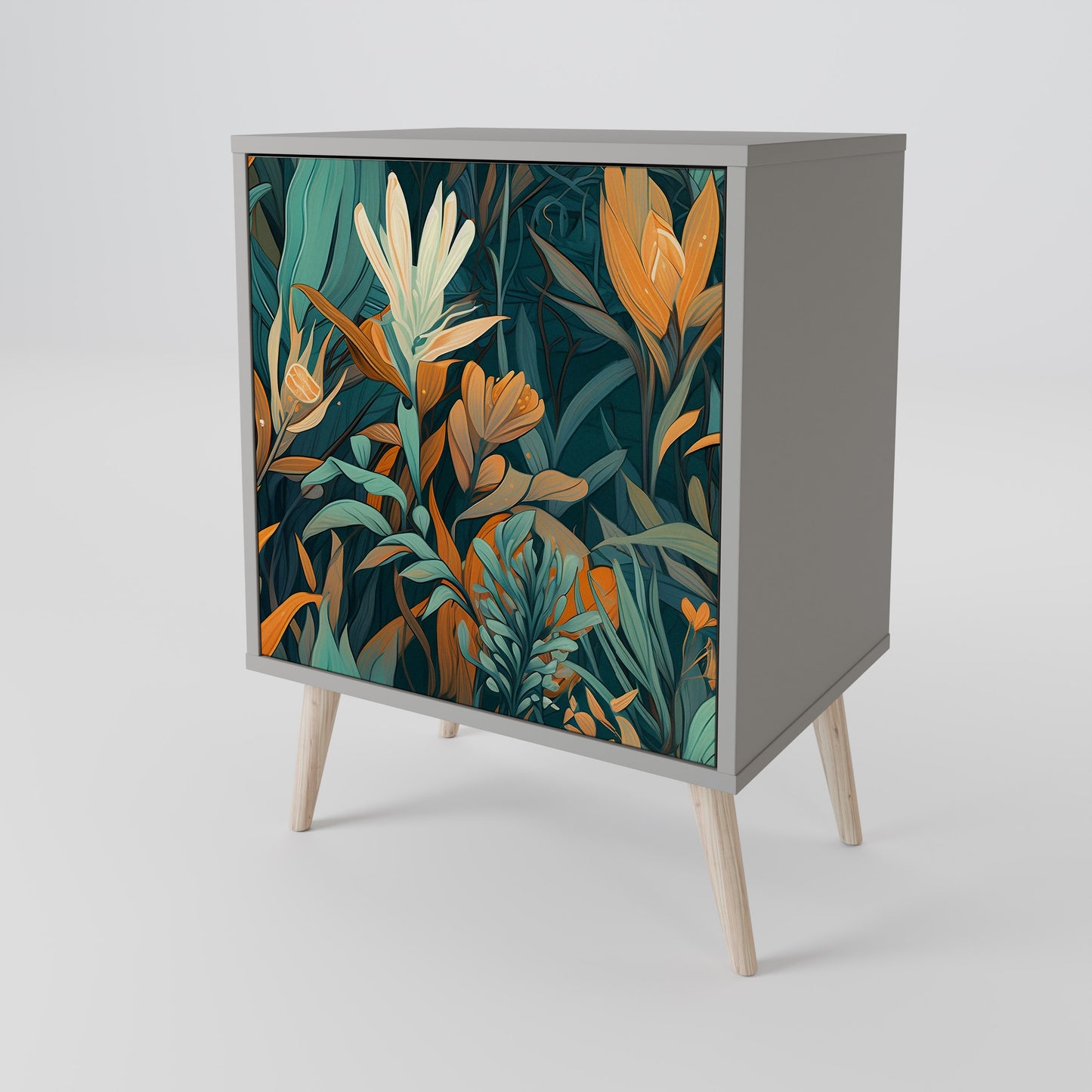 FLORAL SERENITY 1-Door Sideboard in Grey Finish