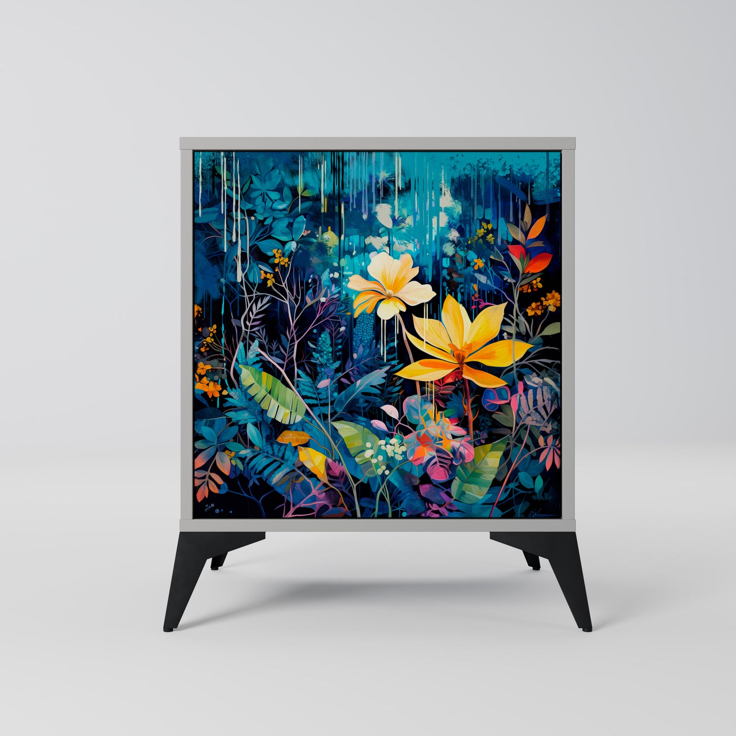 MIDNIGHT BLOSSOM 1-Door Sideboard in Grey Finish
