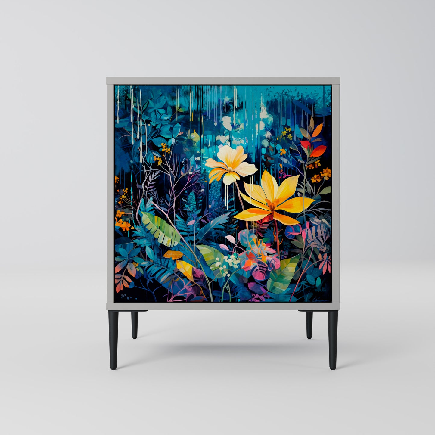 MIDNIGHT BLOSSOM 1-Door Sideboard in Grey Finish