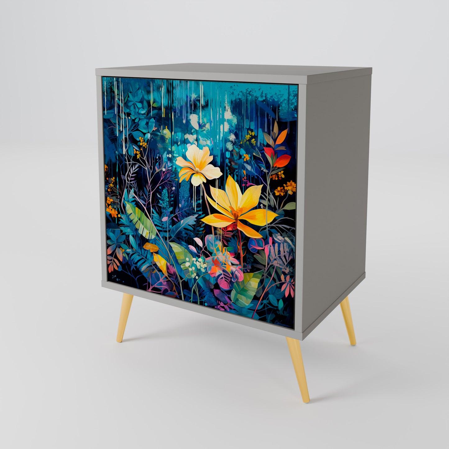 MIDNIGHT BLOSSOM 1-Door Sideboard in Grey Finish