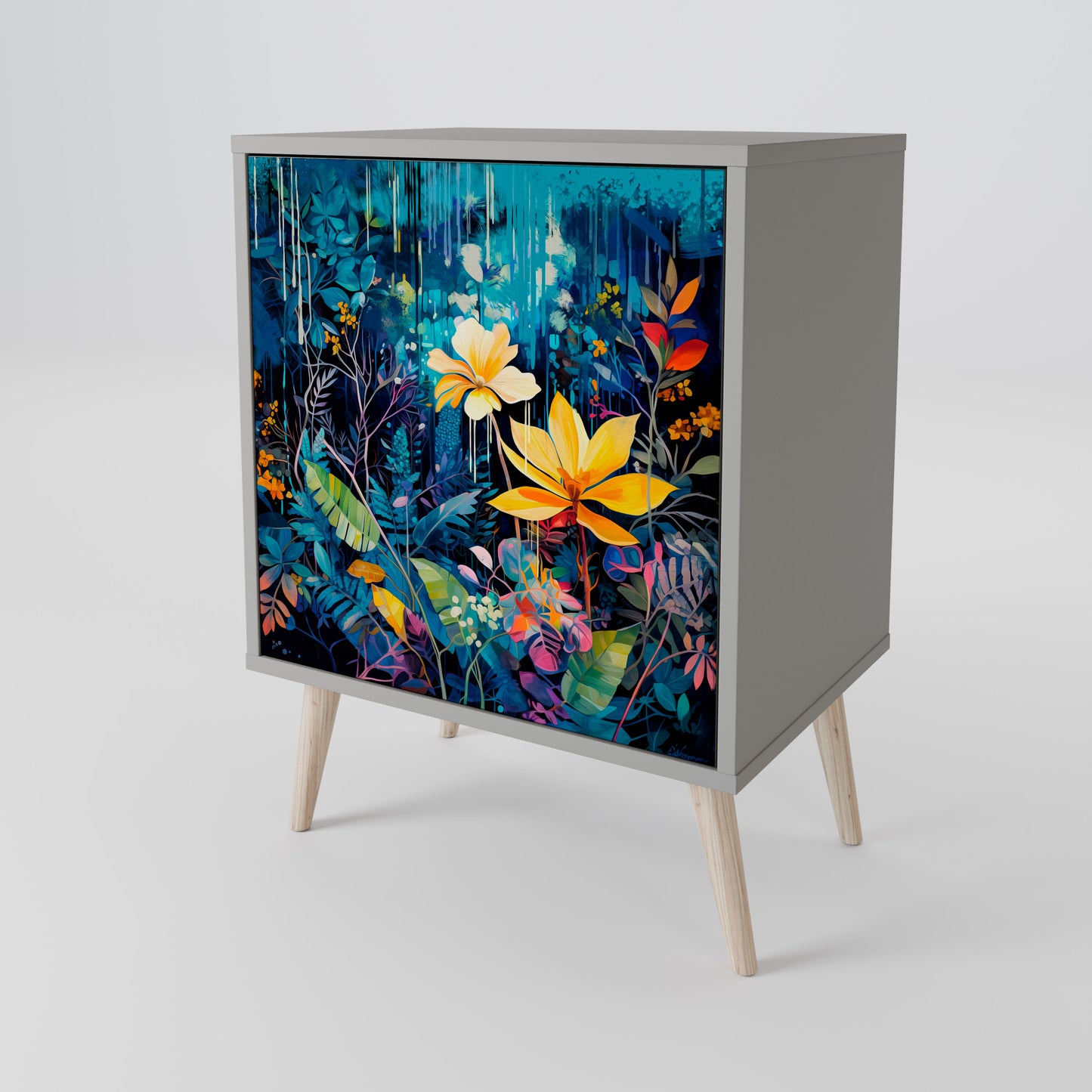 MIDNIGHT BLOSSOM 1-Door Sideboard in Grey Finish