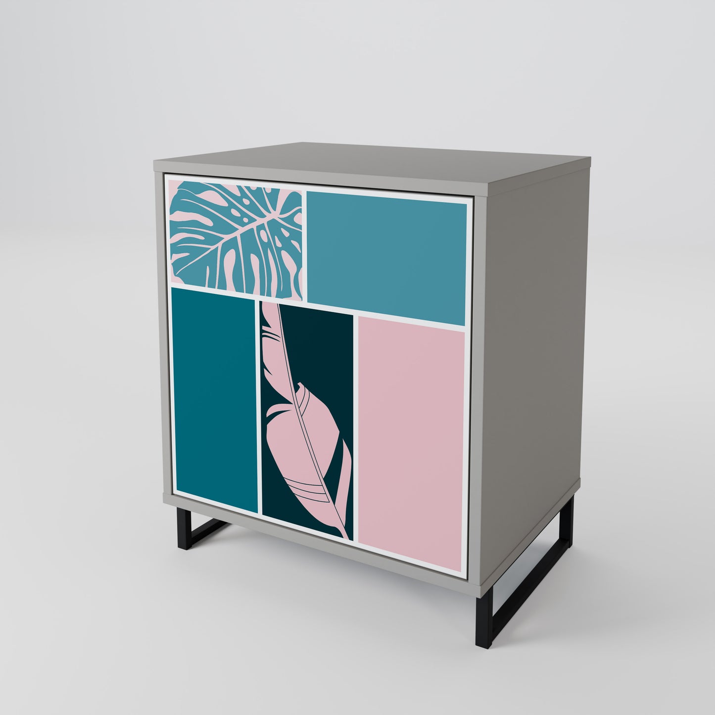 COMBINAZIONE DI FORME Credenza a 1 anta in finitura grigia