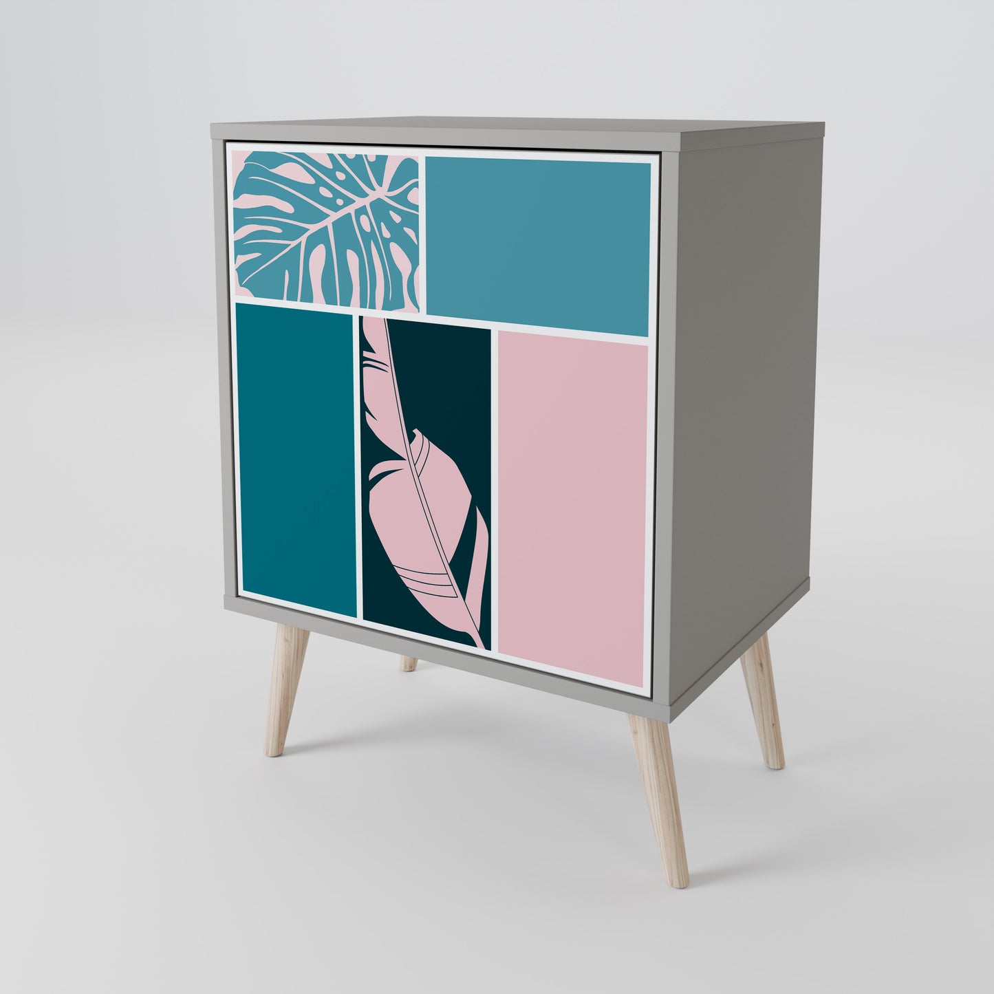 COMBINAZIONE DI FORME Credenza a 1 anta in finitura grigia